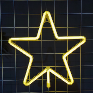 LED yıldız USB duvar asılı Neon ışıkları yaratıcı akülü gece lambası çocuk odası noel partisi Bar dekorasyon için sarı - Product Image 6