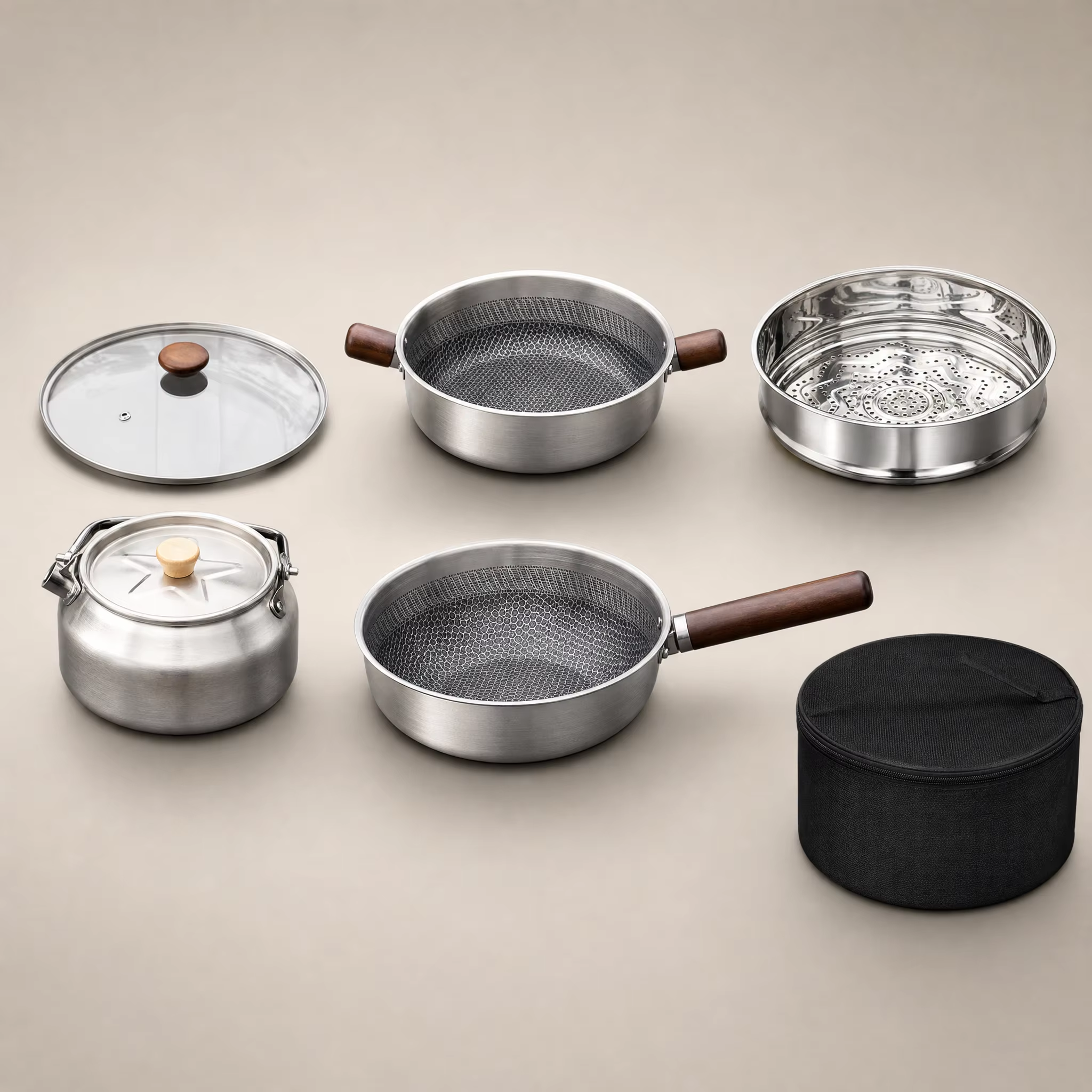 4-set large-capacity three-layer steel pot