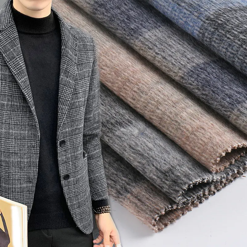 Wool Blend Coat Fabric, Wool Suiting Fabric, Plaid Wool Fabric