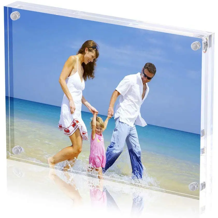 Vidro acrílico de cristal transparente, suporte de vidro dupla face acrílico de cristal para fotos, decoração 4x6, moldura flutuante