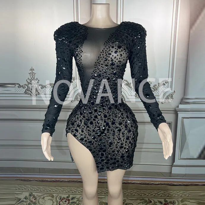 Novace Y1987-BD Nhà Máy May Mặc Tại Trung Quốc Kim Cương Rhinestone Ngắn Bodycon Lưới Quần Áo Hàn Quốc Dresses Mới Thời Trang Lady Dress