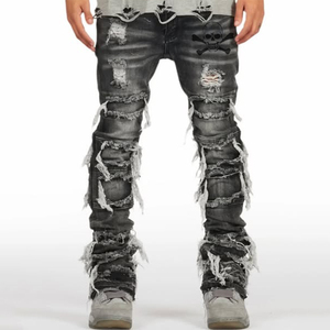 Diznew người đàn ông của quần Jeans tùy chỉnh thấp moq rửa sạch màu xám mỏng tua jeans - Product Image 1