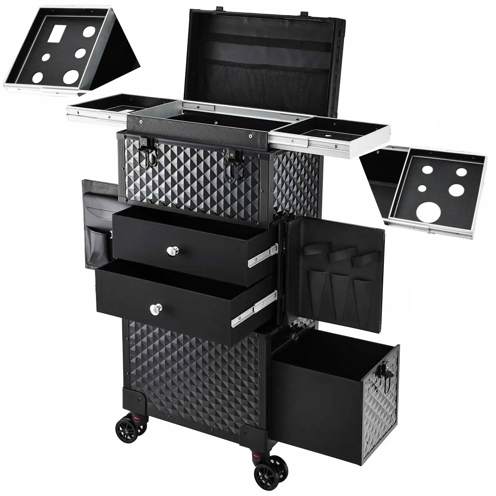 Hair Stylist Beauty Station Trolley professionale Organizer Trolley per il trucco con supporto per asciugacapelli