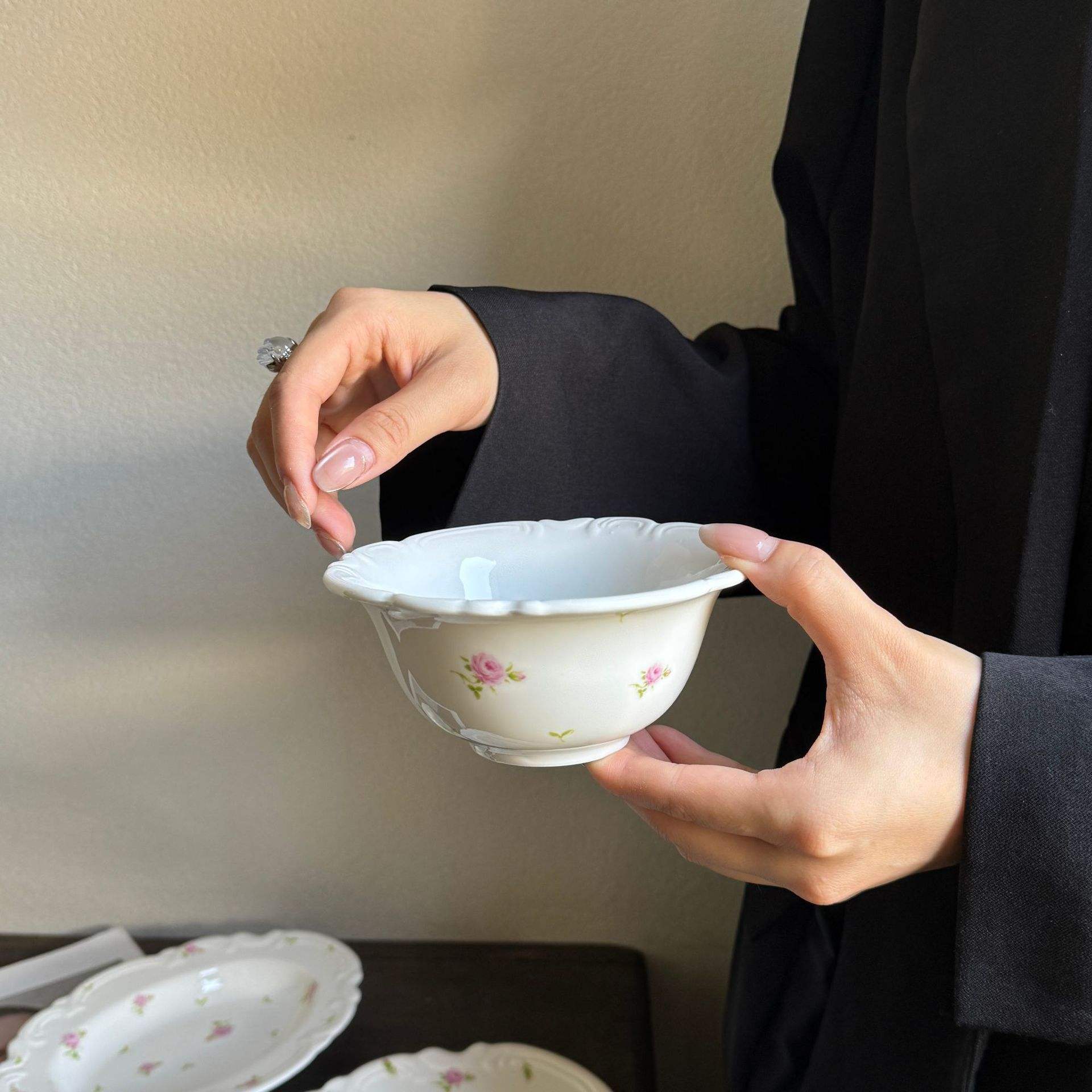 Lace pink rose small bowl 13*5