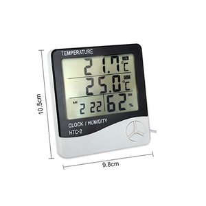 Termo higrómetro Digital HTC-2, con reloj y pantalla LCD, termo multifuncional