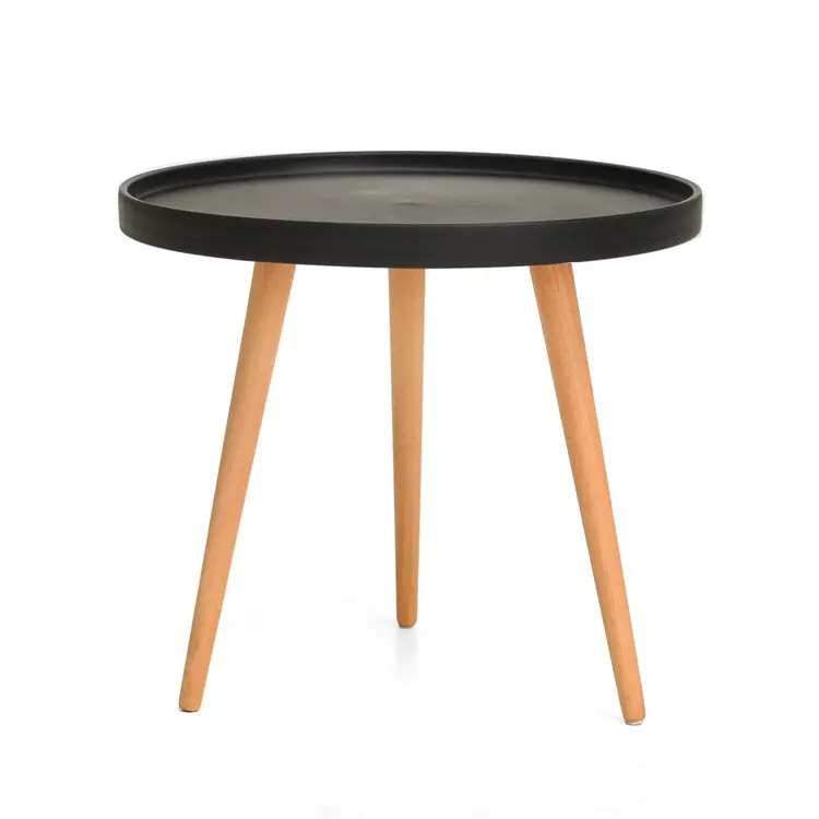 Mesa auxiliar de madera moderna escandinava, mesa de té para sala de estar, bandeja redonda, mesa de café con pata de madera maciza a precio de fábrica
