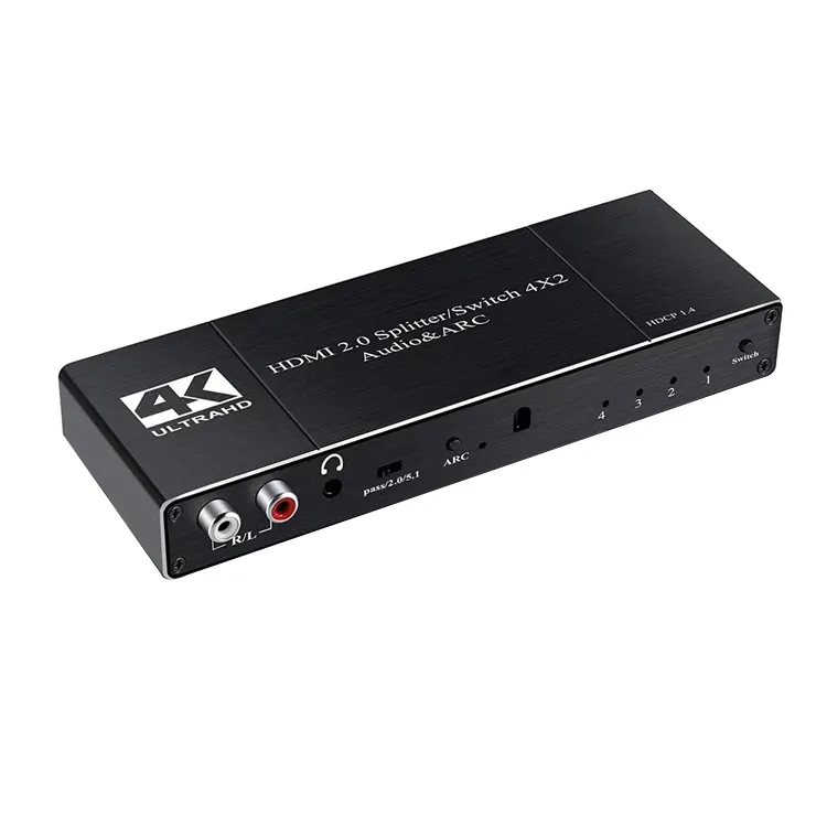 Commutateur HDMI 2.0 4x2 avec audio ARC et port optique coaxial L/R de 3.5mm Répartiteur HDMI 4-In-2-Out prend en charge la télécommande IR 4K