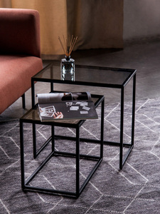 Nordic <strong>Rectangular</strong> Metal Glass Tempered Glass <strong>Nesting</strong> Stacking Coffee <strong>Table</strong> 2PCS Set - Product Image 4