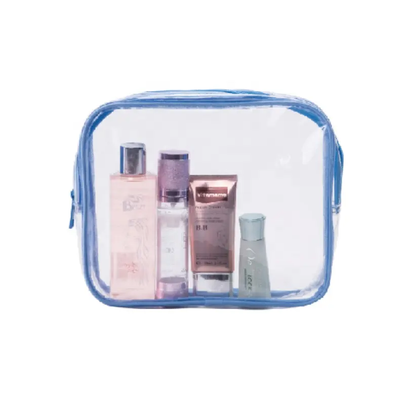 Neceser de viaje para mujer, bolsa de cosméticos de pvc transparente con cremallera, personalizada, venta al por mayor