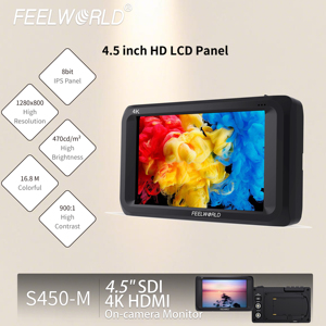 FEELWORLD S450-M <strong>Camera</strong> Monitor 4.5&quot; IPS 3G-SDI &amp; 4K HDMI Input Field Monitor with Battery Plate OEM Logo Custom - Product Image 4