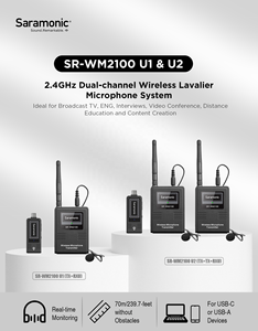 Saramonic SR-WM2100 kamera monte 2.4GHz çift kablosuz yaka mikrofon sistemi DSLR aynasız ve video kameralar - Product Image 5