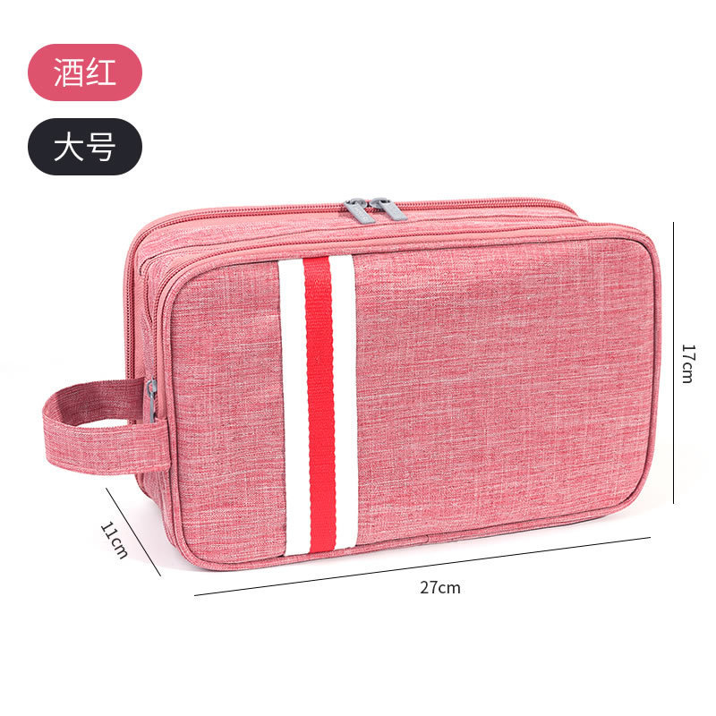 Large multi-layer toiletry bag in burgundy