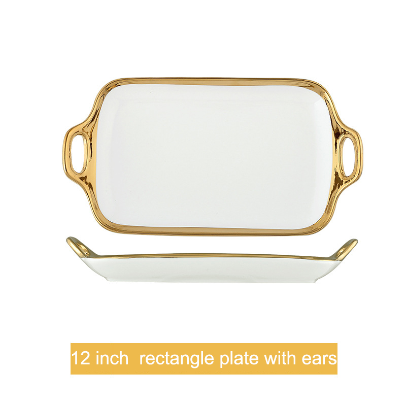 assiette rectangulaire blanche de 12 pouces avec oreilles