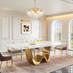 Contemporary High-<strong>end</strong> Luxury 200cm Long Dining <strong>Table</strong> <strong>Rectangular</strong> 8 Seater Slate Dining <strong>Table</strong> with Concrete Purple Base - Product Image 1