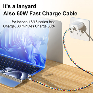 2025新设计60W PD C型至C型充电电缆适用于所有手机的USB快速充电挂绳2合1数据线 - Product Image 3
