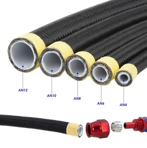 Siyah renk naylon örgülü naylon hortum ptfe argo an3 an4 anan8 an10 an12 an örgülü ptfe hortum