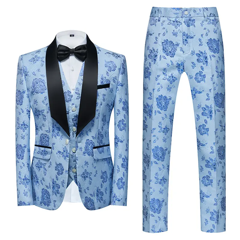 Terno de casamento terno de negócios 3 peças blazer colete calças dos homens Veludo colorido dobby material equipado banquete vestido terno conjunto