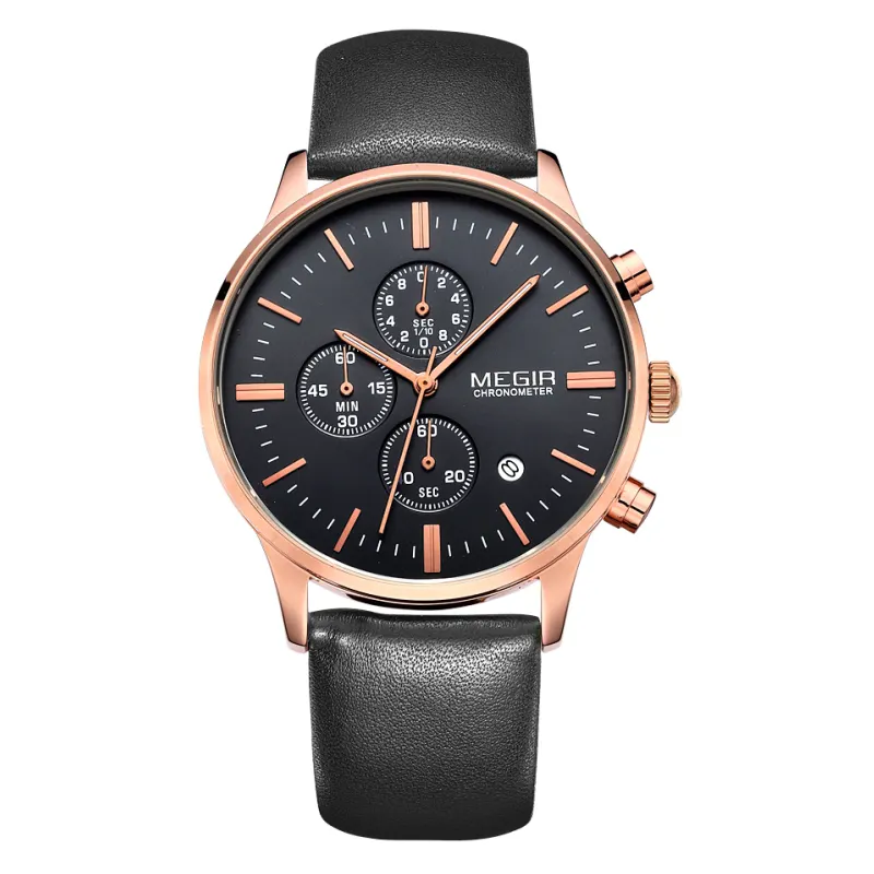 Relojes Para Hombre Megir 2011 Leather Chronograph Watches Custom Logo Fashion Men Quartz Watch