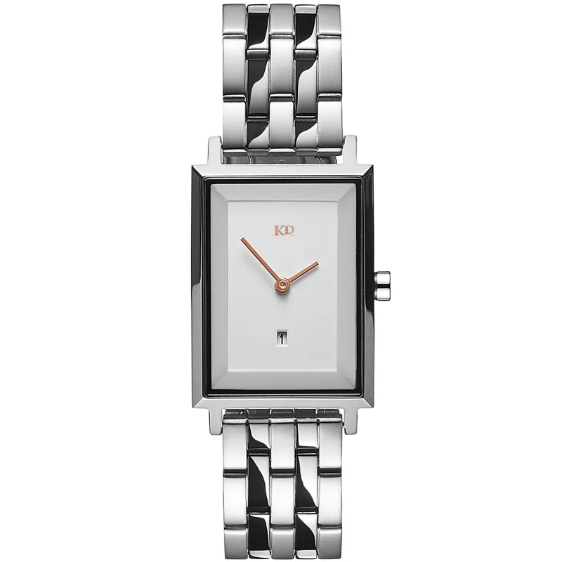 นาฬิกาควอตซ์ผู้หญิงสแตนเลสสตีลเงินสีขาว Dial ผู้หญิงควอตซ์นาฬิกา