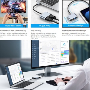USB C to <strong>VGA</strong> <strong>HDMI</strong> Adapter 2 in 1 Aluminum Alloy USB 3.1 Type C Type-C to <strong>HDMI</strong> 4K 30Hz <strong>VGA</strong> 1080P Converter Adapter Cable 4K*2K