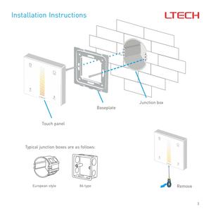 LTECH 2-in-1 PWM Typ RF 2,4 GHz Wireless Tunable White Touch Panel 4A 1-Kanal 96W 12-24V LED Dimmer Controller - Product Image 2