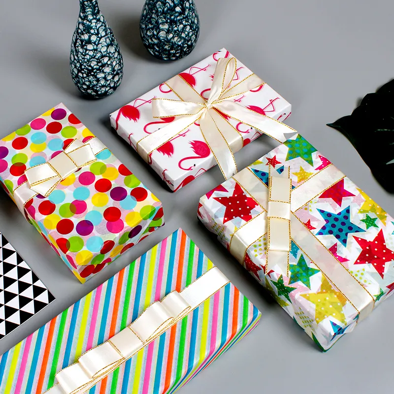 Personalizar tipos de papel de regalo colorido tejido papel de envoltura de cumpleaños