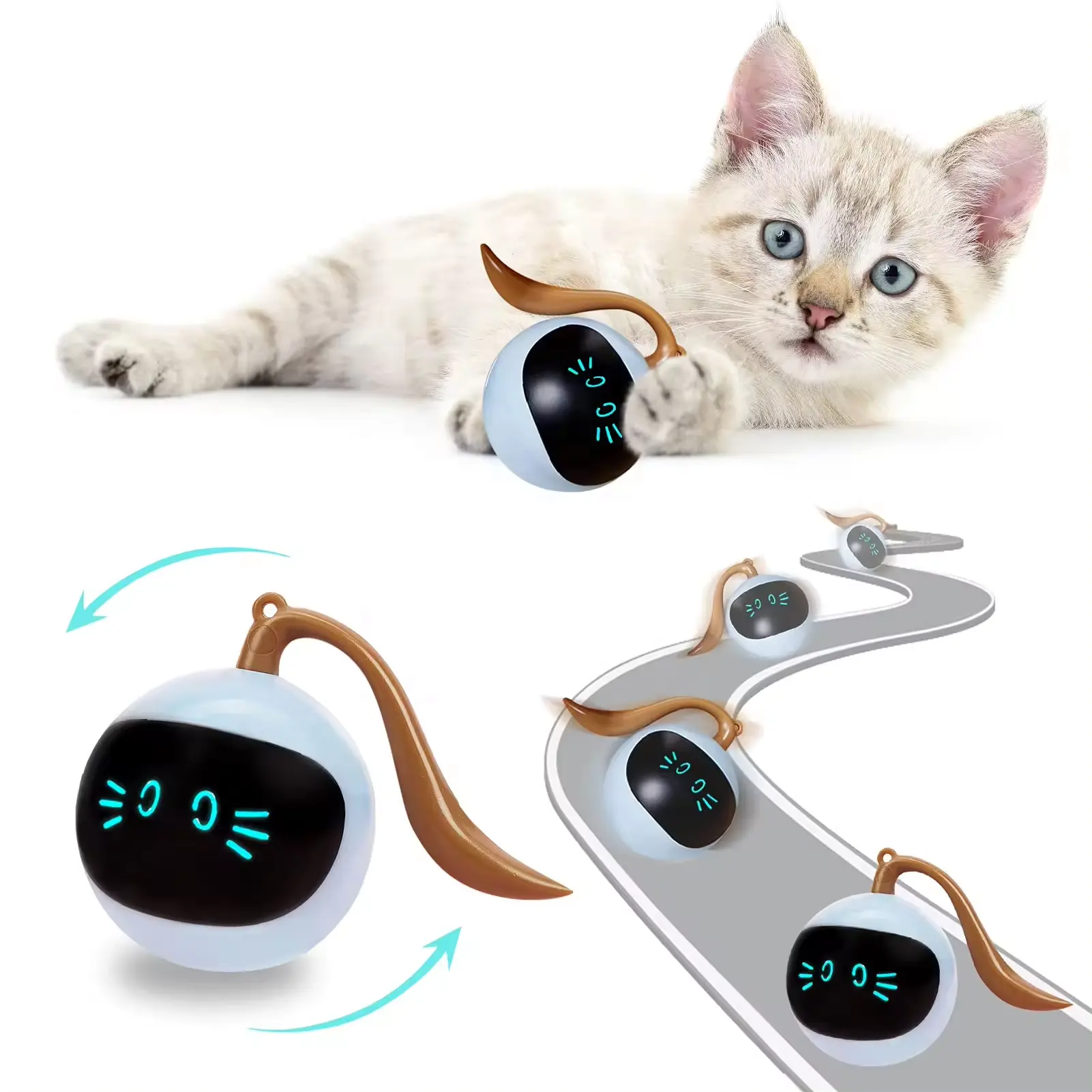 Venta al por mayor Automático Gato Bola Juguetes Gato Juguetes Mascota Electrónica USB Recargable Auto Rotación Interior Mascota Teaser Juguetes