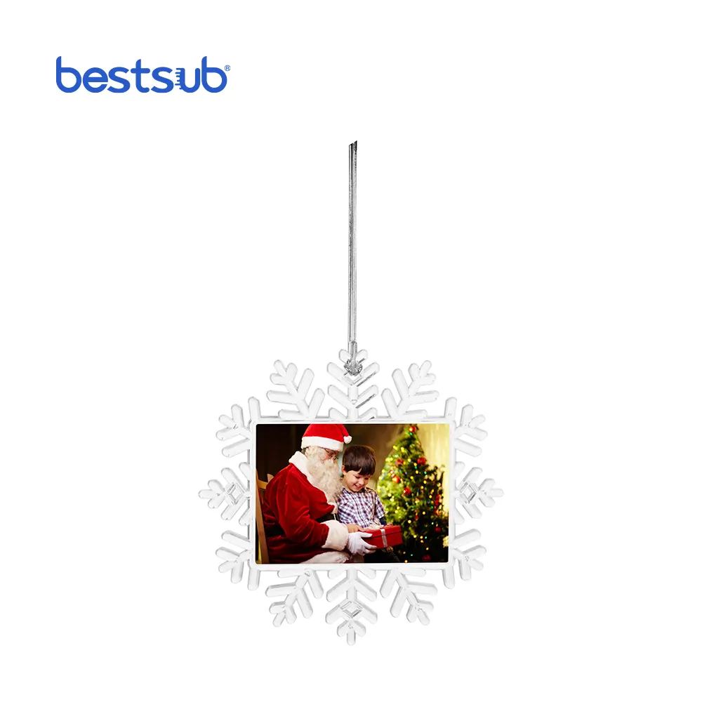 BestSub fiocco di neve appeso all'ingrosso, 10.5*10.5cm ornamenti per alberi cervo forma piatta sublimazione spazi vuoti ornamento di natale in plastica