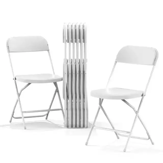 Ucuz toptan kullanılan metal beyaz katlanır sandalyeler, açık plastik mobilya sandalye ve masa setleri