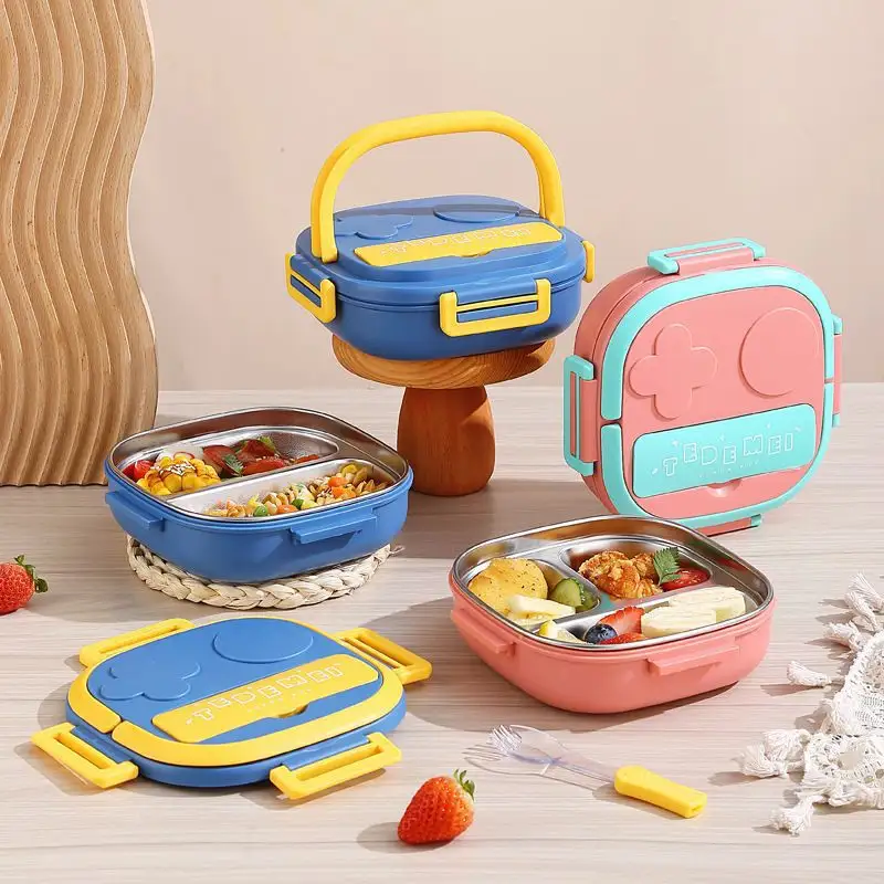 Simple Design Compartment Design Airtight Leak Proof Food Container Stainless Steel Bento Lunch Box with Cutlery