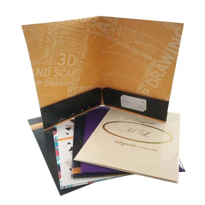 Carpeta de presentación con doble bolsillo para documentos escolares, carpeta de presentación con ranura para tarjeta, tamaño de letra UV brillante, diseño personalizado, a4
