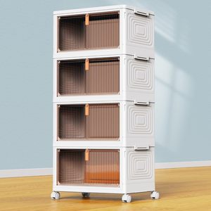 Contenedores de almacenamiento de plástico de 4 niveles con tapa 23QT Contenedores de almacenamiento apilables con ruedas Cajas de almacenamiento plegables apilables