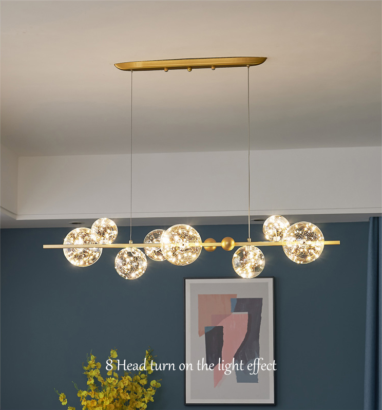 Modern romantic living room dining room decoration golden glass ball star LED chandelier