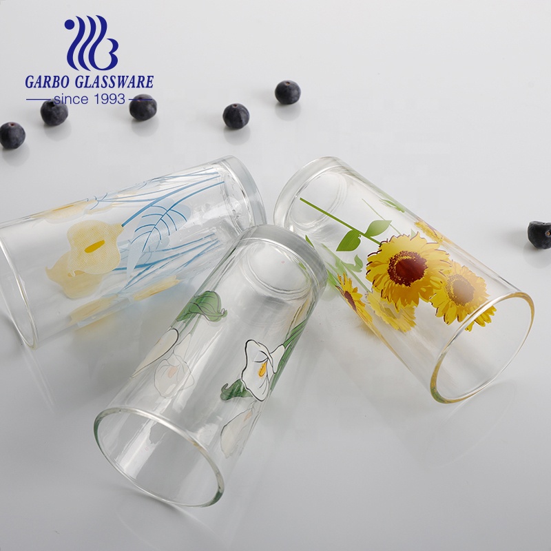 Africa Latin America markets popular highball glass cups 10oz cylinder round shape hot and cold drinks tumbler with printing