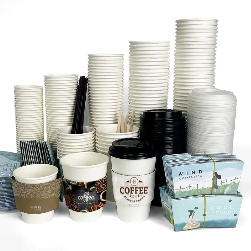 Wholesale Printing 8oz 12oz 16oz Single Wall Disposable Paper Cups Customized Hot Coffee Paper Cup With Sleeves And Lid