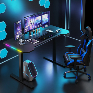 モダンなRGB LED照明ゲームPCデスク耐久性炭素繊維フレーム延長可能カップホルダー木製メラミンオフィス - Product Image 2