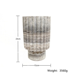 Nanwei Stone Grey Travertine แจกันแกะสลักพร้อมการออกแบบคอลัมน์สำหรับตกแต่งบ้าน - Product Image 6