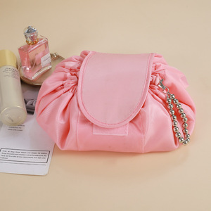 Moda taşınabilir büyük kapasiteli seyahat makyaj çantası tembel depolama kozmetik çantası İpli sihirli makyaj kılıfı pembe - Product Image 1