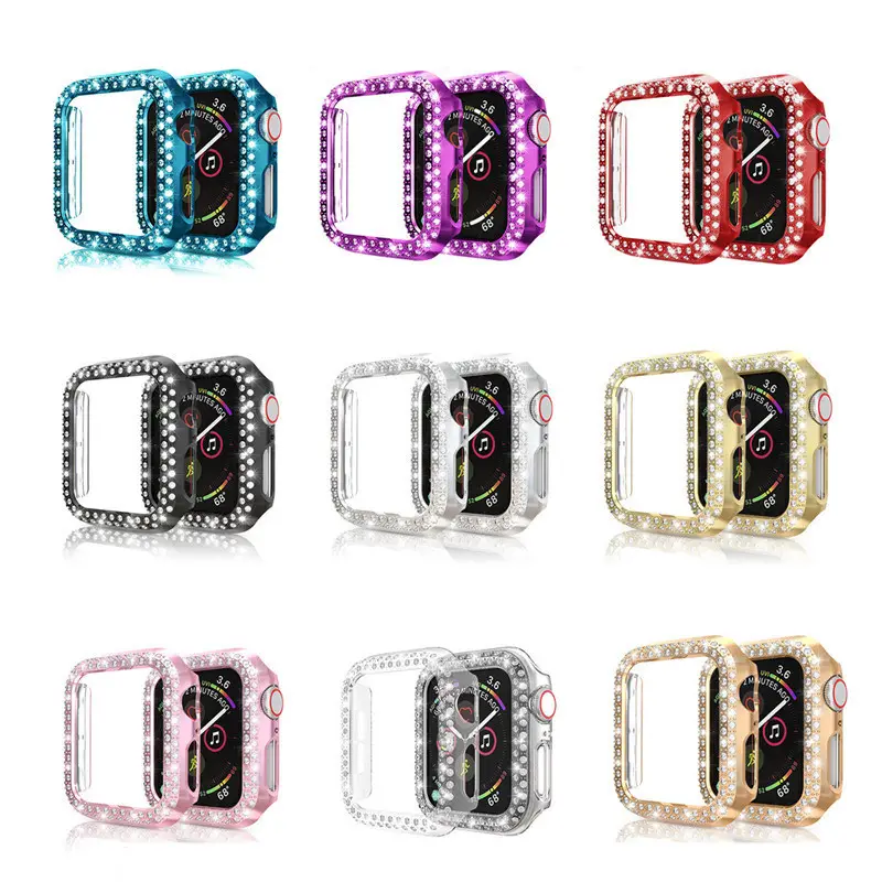 Capa protetora de tela para iwatch, case protetor de tela, diamante, para apple watch 8, 1, 2, 3, 4, 5, 6, se, 7, pc, armadura para iwatch 38/40/42/44/41/45mm