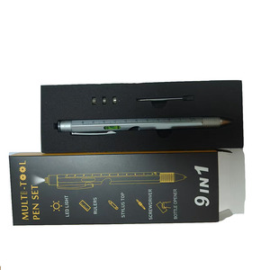 9in1 Metal çok fonksiyonlu aracı kalem seti şişe açacağı seviye LED ışık cetvel Stylus tornavida özel Logo ile özel kalemler