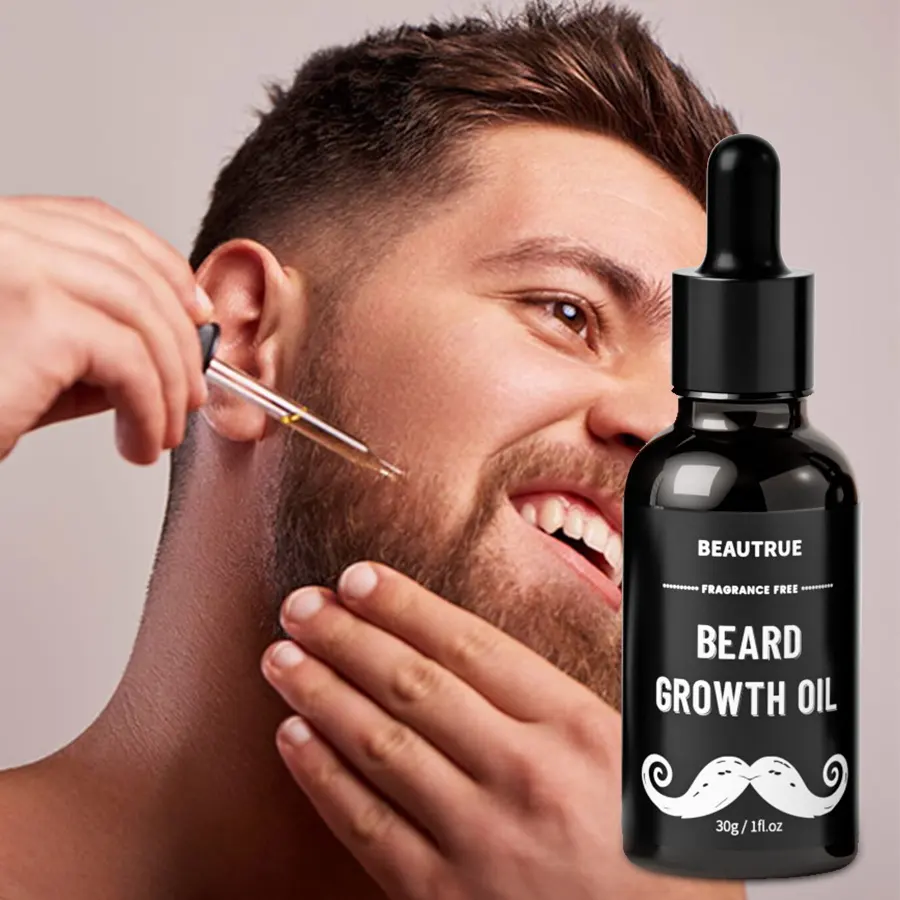 Özel etiket en iyi 100% doğal erkek sakal bakımı büyüme kiti toptan özel erkekler için sakal uzatma yağ balsamı tarak fırça seti