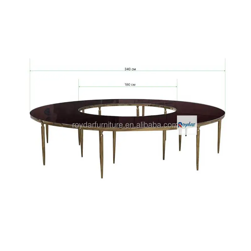 Mesa de comedor de alta calidad de lujo redonda moderna de oro negro grande moderna alquiler de eventos mesa de esquina personalizada mesa de media luna