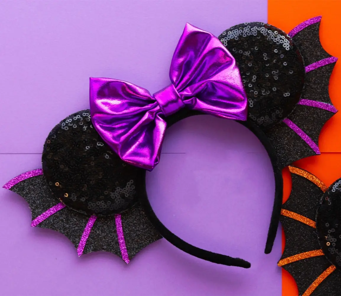 Diademas de Halloween para mujer, diadema con orejas de ratón, Diadema con lazo de lentejuelas, murciélago, decoración de Halloween, accesorios para el cabello