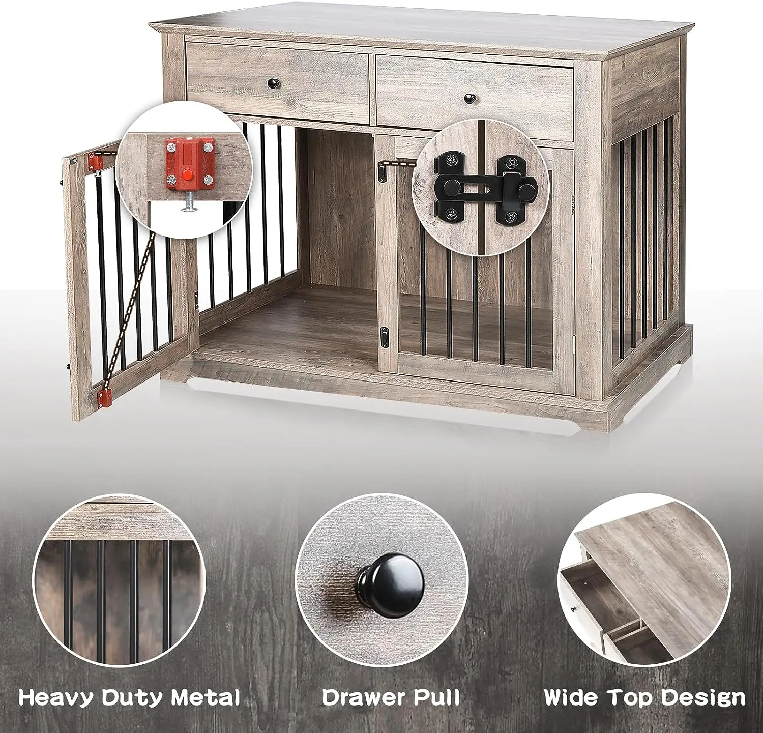 Indoor Decorative Pet Crates Dog House Wooden Dog Kennel End Table Dog Crate Furniture with Storage Drawers