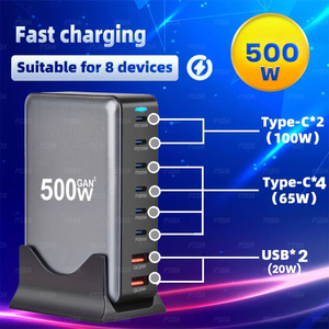 PSDA 500W Gan 8 port hızlı şarj istasyonu 6 USB-C ve 2 USB-A Hub blok masaüstü güç şarj 100W 65W PD çıkış uygun - Product Image 5