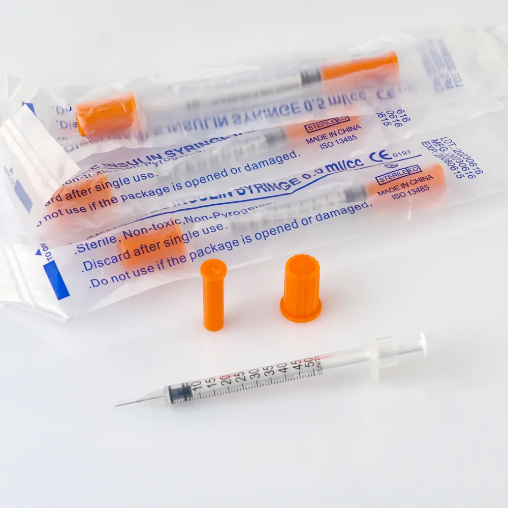 인슐린 주사기 1ml 0.5ml 0.3ml 의료용 일회용 주사기 인슐린 멸균 안전 주사기 오렌지 탑