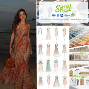 الأزهار المطبوعة السباغيتي حزام متدفق الشيفون الشفاف الخامس الرقبة أنيقة زفاف الشاطئ ضيف بوهيمي الصيف المرأة فستان طويل - Product Image 1