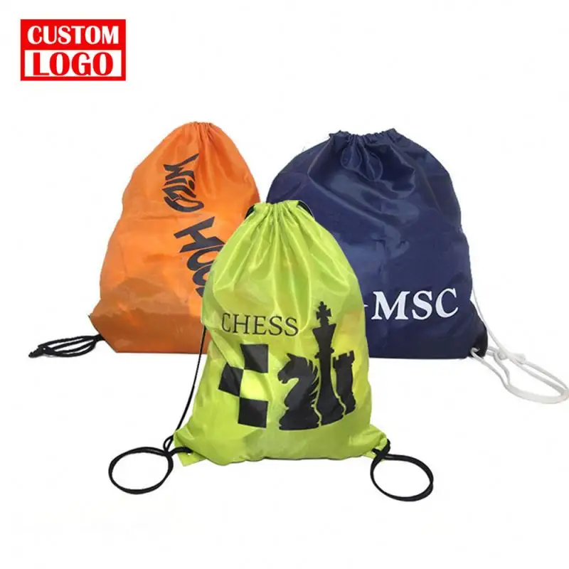 Custom Logo Drawstring Printed Polyester Custom Logo Printed 210D Polyester Nylon Foldable Shopping Bag