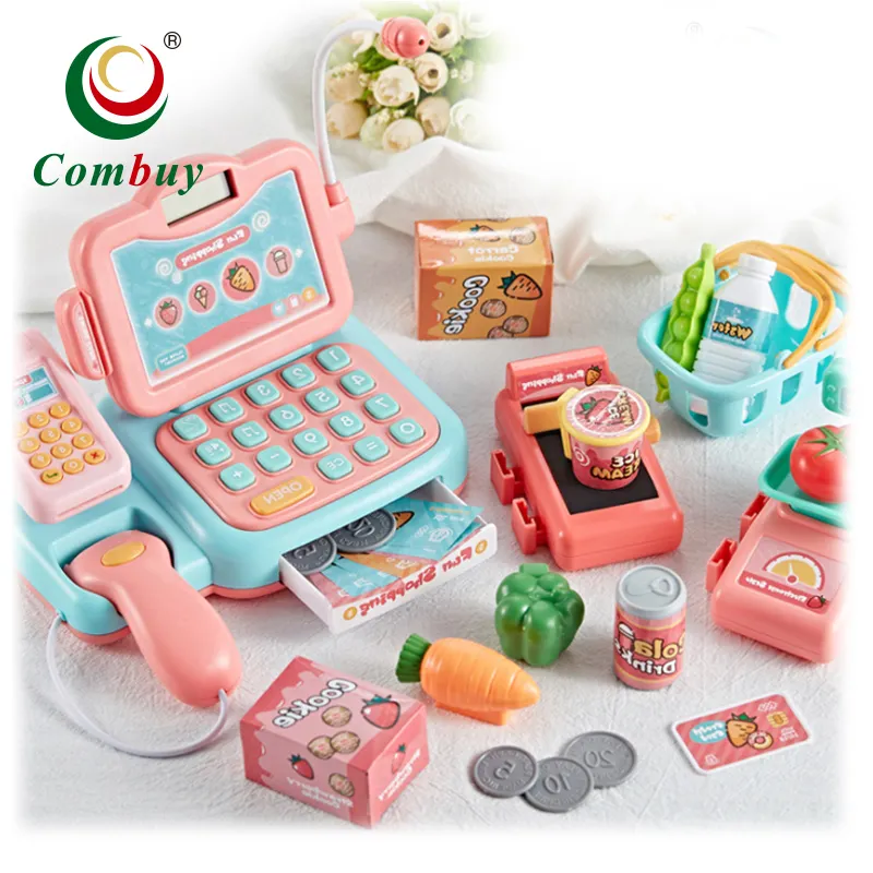 Supermarket plastic electronic toy cash register for kids
