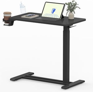 AJUNION, estación de trabajo para ordenador móvil negra, mesa de cena ajustable en altura, soporte para sofá cama, escritorio lateral para ordenador portátil con Panel giratorio - Product Image 1